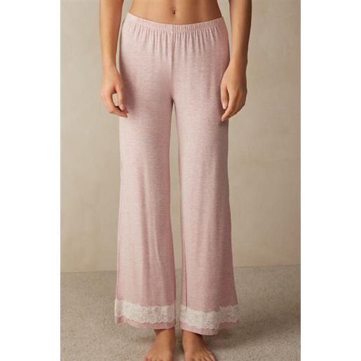 Intimissimi pantalone lungo in modal con dettagli in pizzo rosa chiaro