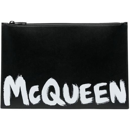 Alexander McQueen clutch con stampa in pelle - nero