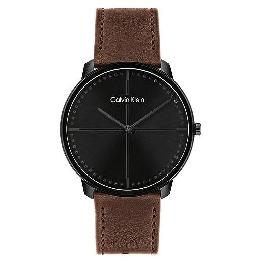 Calvin Klein orologio analogico al quarzo da uomo con cinturino in maglia metallica in acciaio inossidabile o in pelle dark brown