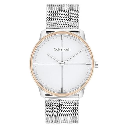 Calvin Klein orologio analogico al quarzo da donna con cinturini in maglia metallica in acciaio inossidabile o pelle silver