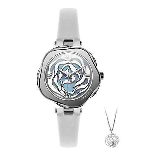 CIGA Design orologio donna - r series rosa di danimarca orologi donna da polso 32mm al quarzo con collana in regalo, cinturino in pelle