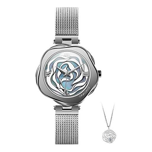CIGA Design orologio donna - r series rosa di danimarca orologi donna da polso 32mm al quarzo con collana in regalo, cinturino in milanese