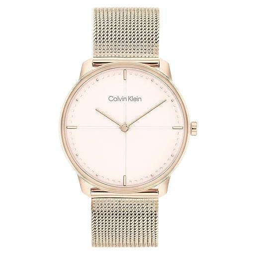 Calvin Klein orologio analogico al quarzo da donna con cinturini in maglia metallica in acciaio inossidabile o pelle carnation gold