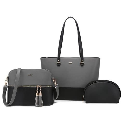 LOVEVOOK borsa donna borse a mano donna borse a tracolla borse tote elegante borsa 3 pezzi set grigio nero