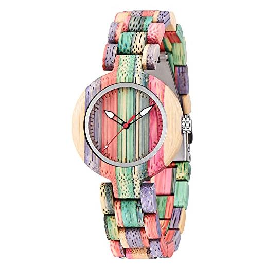Tiong orologi da polso in legno donna orologio analogico al quarzo cinturino regolabile braccialetto di legno