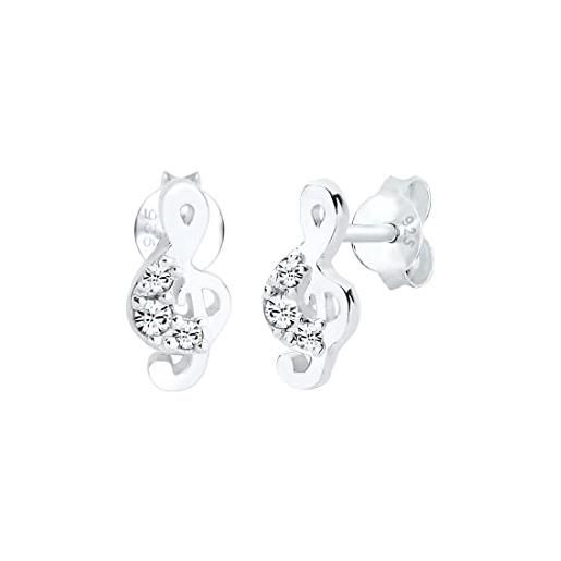 Elli Orecchini A Chiave Di Violino In Argento 925 Con Cristalli - Gioiello Classico E Raffinato, Regalo Perfetto In Confezione Velluto.