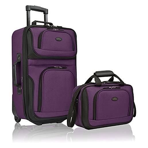 U.S. Traveler us traveler rio - set di valigie da viaggio in tessuto robusto espandibile, viola, taglia unica, rio - set di bagagli a mano espandibili in tessuto robusto