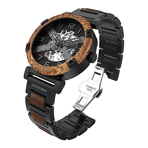 Leuchtbox orologio automatico da uomo in legno pregiato di alta qualità, orologio da polso meccanico, cassa in acciaio inox, cinturino regolabile atm 3 xseries x01