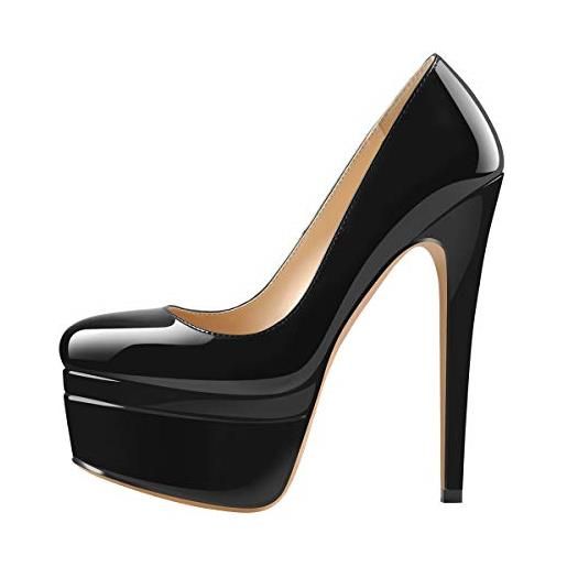 Only maker scarpe da donna con tacco a doppio plateau, con tacco elegante, nero (nero laccato. ), 37 eu