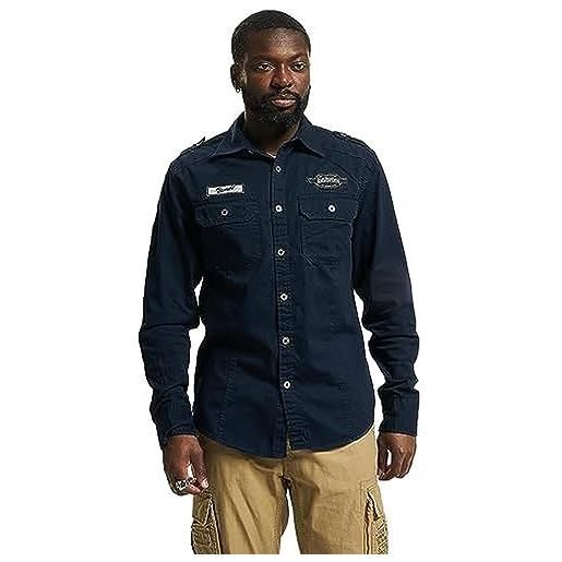 Brandit luis vintage-maglietta a maniche lunghe camicia elegante, blu navy, 4xl uomo