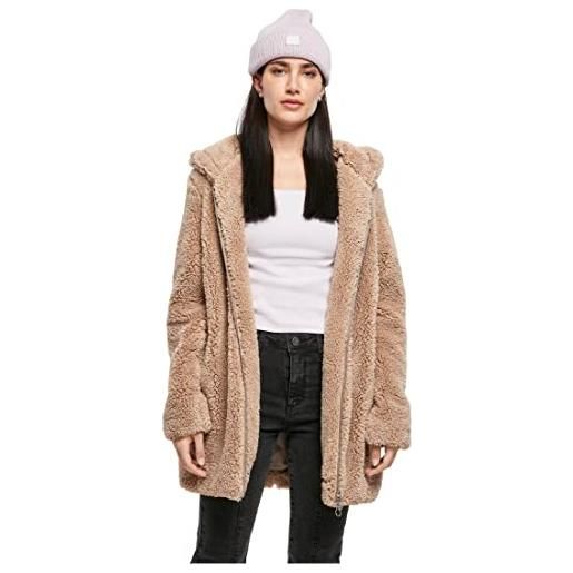 Urban classics giacca per donna in sherpa con cappuccio, cappotto lungo dal taglio oversize, chiusura a zip, diversi colori disponibili, taglie xs - 5xl