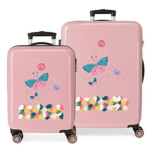 ROLL ROAD precious flower set di valigie rosa 55/68 cm rigida abs chiusura a combinazione laterale 104 l 6 kg 4 ruote doppie attrezzature a mano