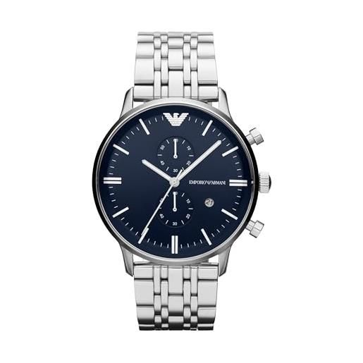 Emporio Armani orologio uomo, movimento a due lancette, cassa 43 mm in acciaio inossidabile con bracciale in acciaio inossidabile, ar1648