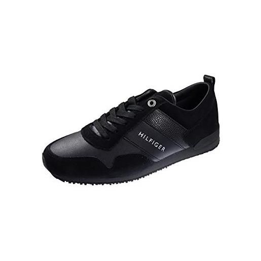 Tommy Hilfiger sneakers da runner uomo iconic leather suede mix runner scarpe sportive, blu (midnight), 43 eu
