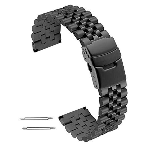 Kai Tian cinturino orologio acciaio effetto tridimensionale 24mm cinturino orologio metallo rotondo robusto doppie chiusure per uomo donna nero
