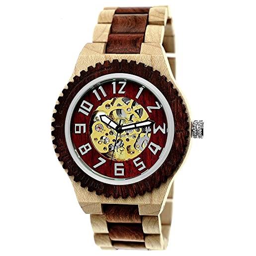 Holzwerk Germany orologio automatico fatto a mano, da uomo, ecologico, naturale, in legno, marrone, oro, nero, analogico, marrone, bracciale