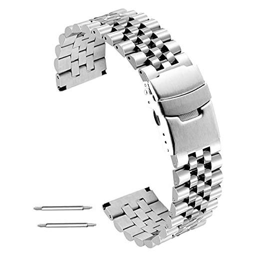 Kai Tian premium tridimensionale cinturino orologio acciaio inossidabile 24mm bracciale uomo metallo tondo robusto chiusura argento