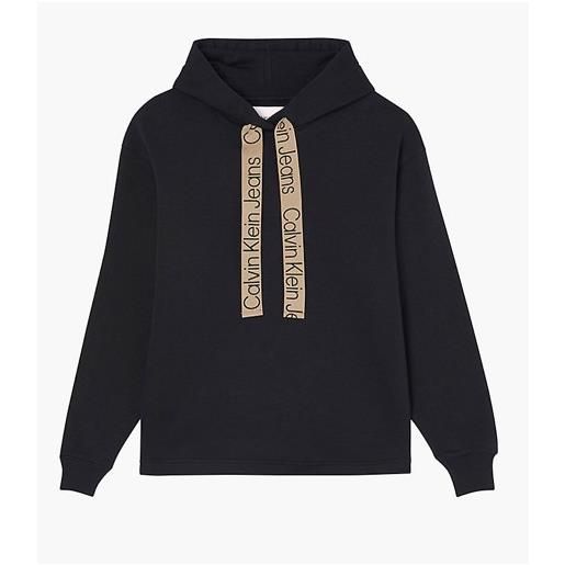 Calvin Klein Jeans contrast drawcords hoodie felpa capp nera lacci logo donna
