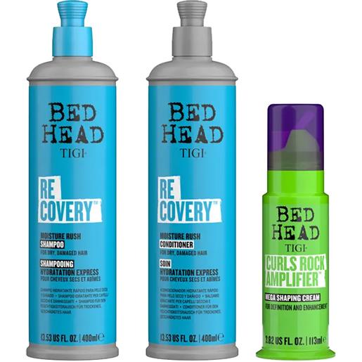 TIGI kit bed head idratante recovery moisture rush shampoo 400ml + conditioner 400ml + curls rock 113ml
