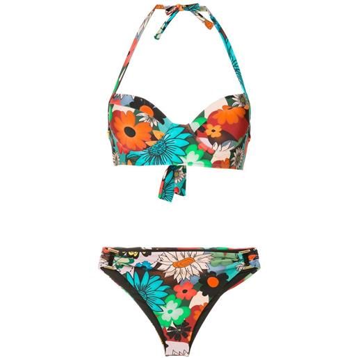 Amir Slama set bikini a fiori con scollo all'americana - multicolore