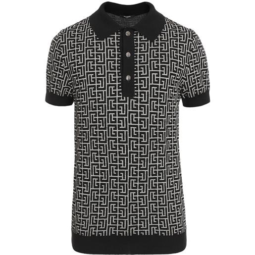 Balmain polo con monogramma jacquard - nero