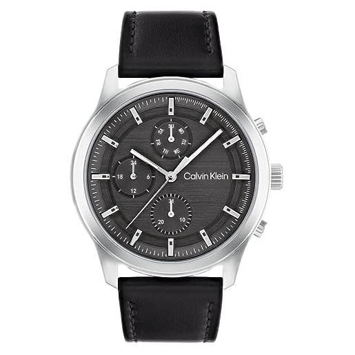 Calvin Klein orologio analogico multifunzione al quarzo da uomo con cinturino in acciaio inossidabile o in pelle black