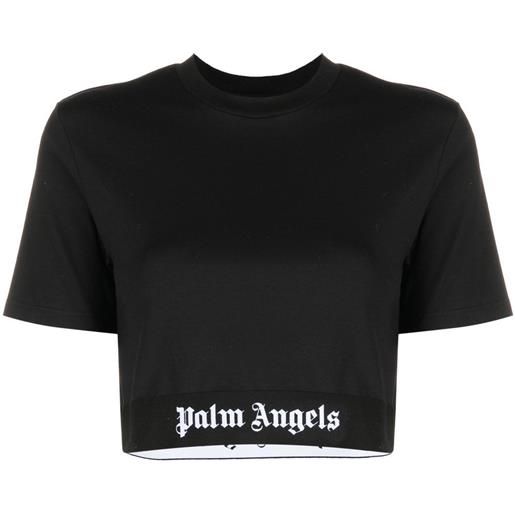 Palm Angels t-shirt crop con banda logo - nero