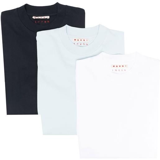 Marni set di tre t-shirt con ricamo - blu