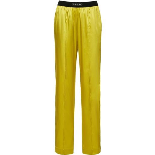 TOM FORD pantaloni in raso di seta con logo