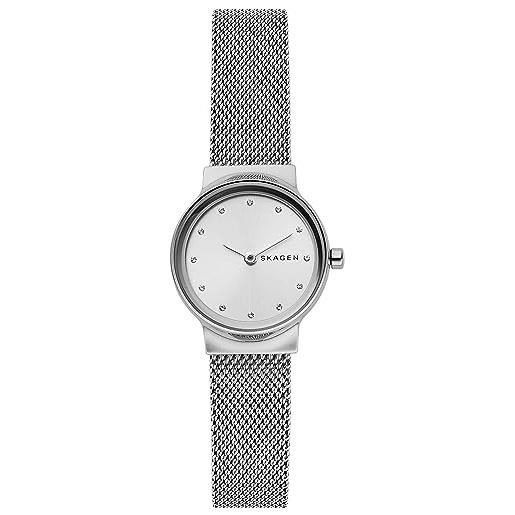 Skagen freja orologio per donna, movimento al quarzo con cinturino in acciaio inossidabile o in pelle, tonalità argento e bianco, 26mm