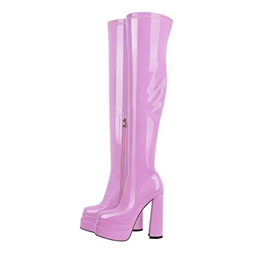 Only maker stivali sopra il ginocchio elasticizzati da donna con plateau tacco a blocco, rosa. , 40 eu