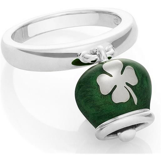 Chantecler / et voilà / anello campanella double face / argento e smalto verde perlato, con quadrifoglio sul retro