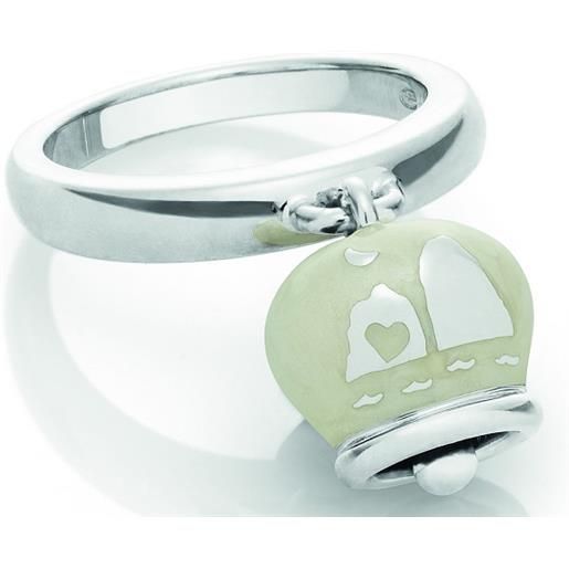 Chantecler / et voilà / anello campanella double face / argento e smalto bianco perlato, con faraglioni sul retro