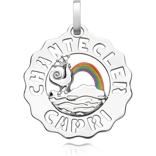 Chantecler / logo / ciondolo piccolo gallo e arcobaleno / argento e smalti colorati