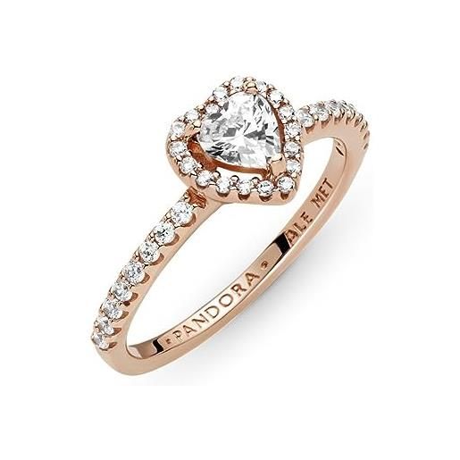 Pandora timeless anello con cuore placcato in oro rosa 14 k con zirconi cubici trasparenti, 52