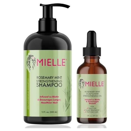 Mielle Organics mielle, shampoo per cuoio capelluto e olio per capelli rinforzante alla menta e rosmarino, set regalo