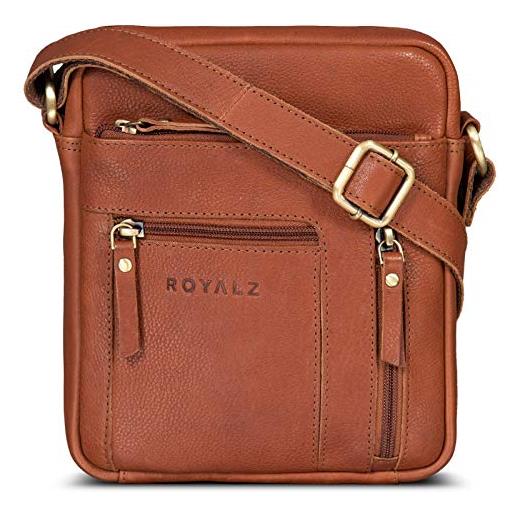 ROYALZ 'dallas' borsello uomo tracolla pelle piccolo borsa vero cuoio borsa a tracolla vintage stil, colore: roma cognac marrone