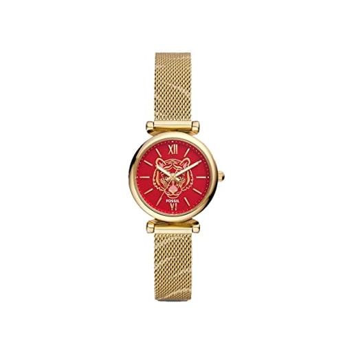 Fossil - carlie orologio analogico al quarzo con colore oro, cinturino in acciaio inossidabile da donna, es5155