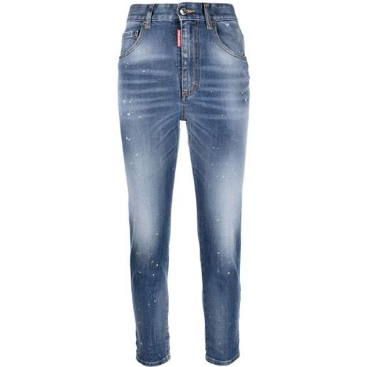 DSQUARED2 jeans crop skinny con effetto vernici - blu