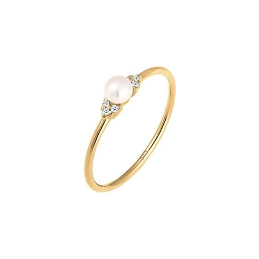 DIAMORE elli diamonds anello donne fidanzamento perla con diamante (0.03 ct. ) in oro giallo 585