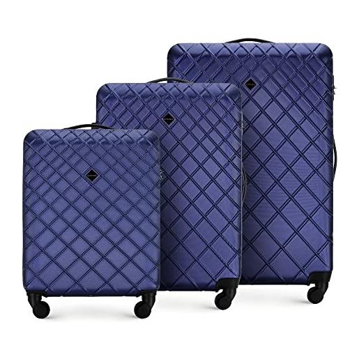 WITTCHEN valigia da viaggio bagaglio a mano valigia da cabina valigia rigida in abs con 4 ruote girevoli serratura a combinazione maniglia telescopica classic line set di 3 valigie blu