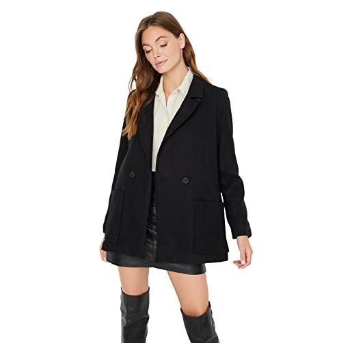 Trendyol damen regular zweireihig plain webstoff mantel cappotto, black, 34 da donna
