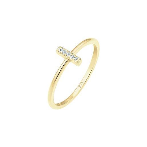 Elli premium anelli donna motivo a croce tinta unita con diamante (0,05 ct. ) in oro giallo 375