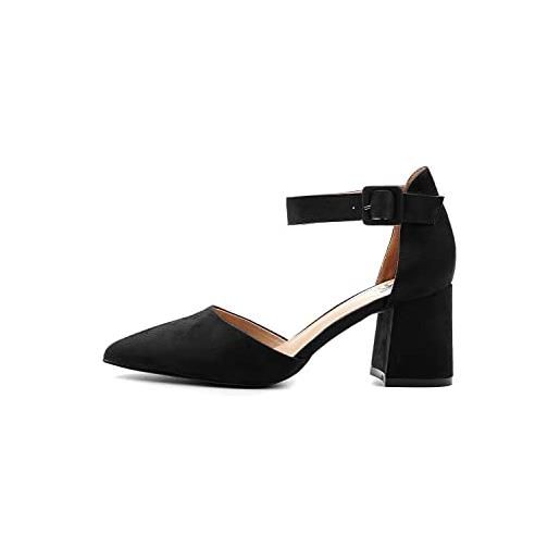 Rio Fiore scarpe con tacco, 7 cm tacco largo, décolleté donna, nero, similpelle, cinturino alla caviglia, h1877-a0142-40 (black pu, 41 eu)