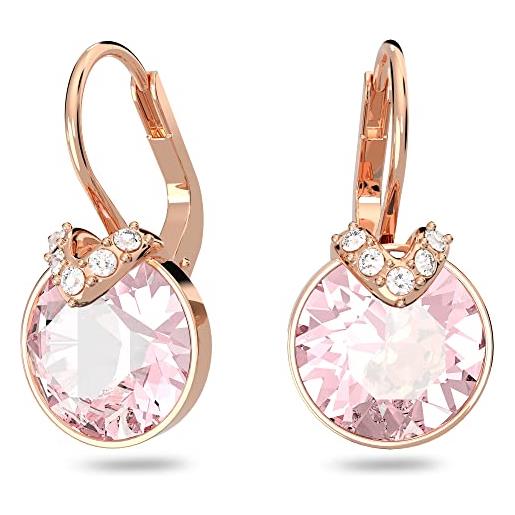 Swarovski bella v orecchini pendenti, con pavé di cristalli e cristallo Swarovski a taglio tondo, placcati in tonalità oro rosa, rosa