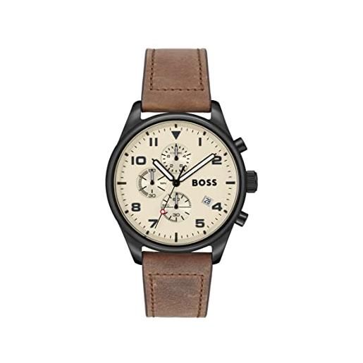 Boss orologio con cronografo al quarzo da uomo con cinturino in pelle marrone - 1513990