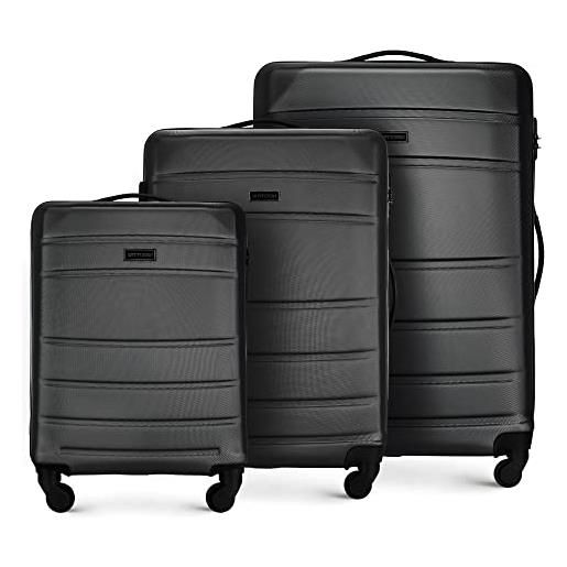 WITTCHEN valigia da viaggio bagaglio a mano valigia da cabina valigia rigida in abs con 4 ruote girevoli serratura a combinazione maniglia telescopica globe line set di 3 valigie nero