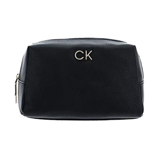 Calvin Klein beauty case donna re-lock cosmetic pouch piccolo, nero (ck black), nero (ck black), taglia unica