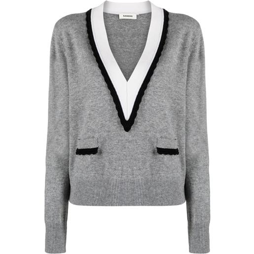 SANDRO maglione con scollo a v - grigio