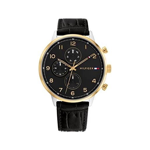 Tommy Hilfiger orologio analogico multifunzione al quarzo da uomo con cinturino in acciaio inossidabile o in pelle, nero (all black)